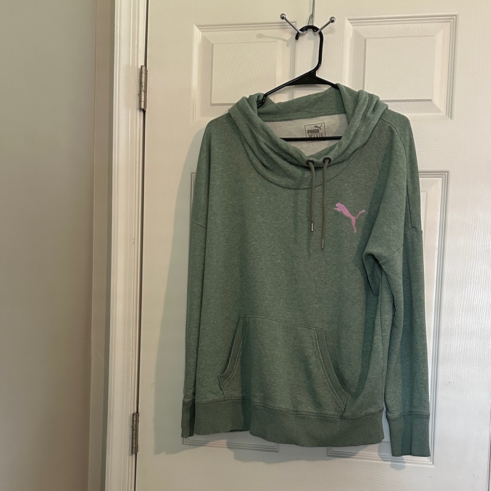 Puma Women's Green Hoodie with Pink Logo